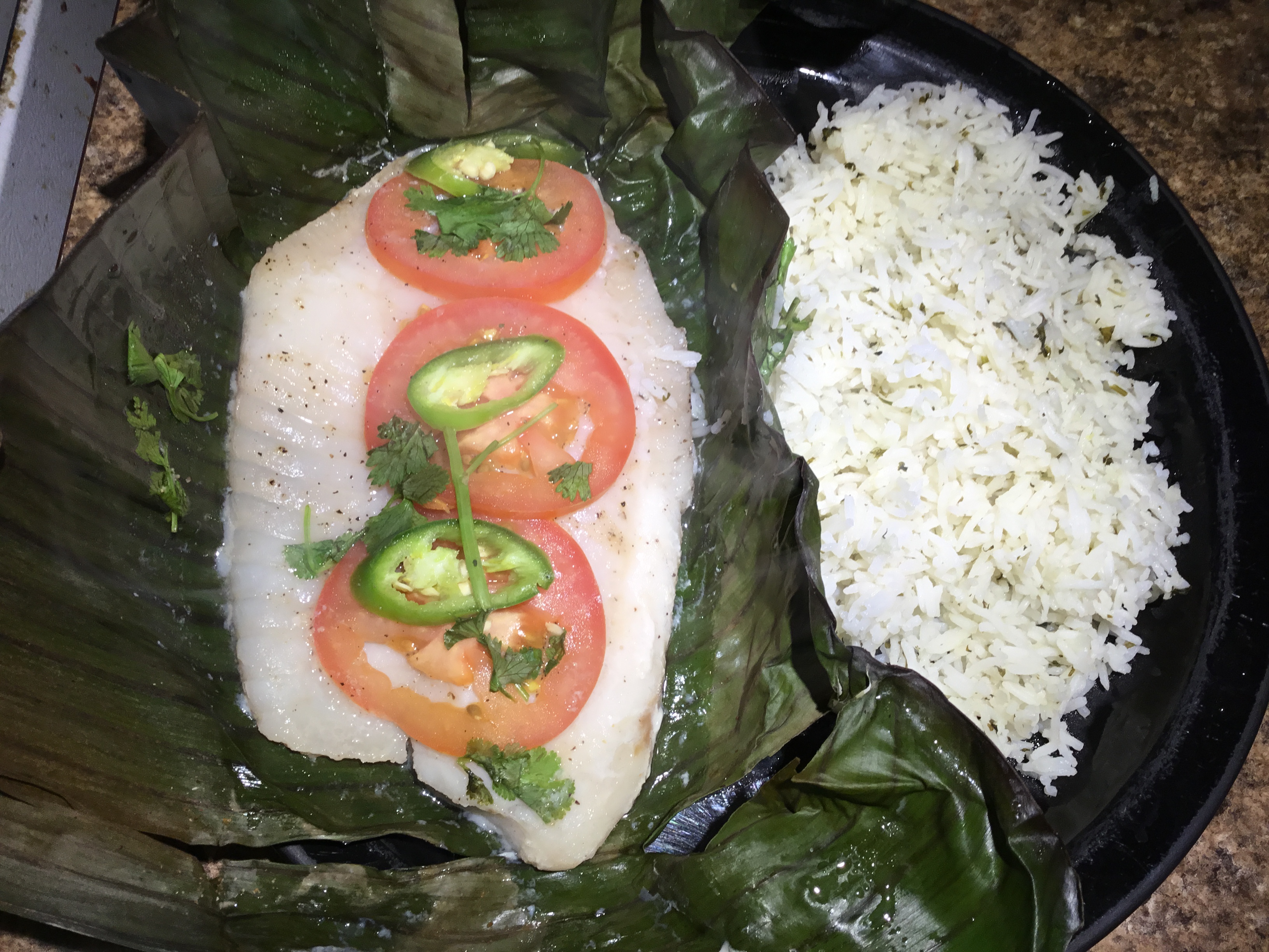 Tilapia wrapped in Banana Leaf