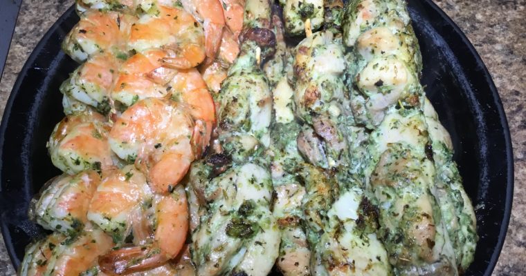 Green Seasoning Chicken and Shrimp Skewers