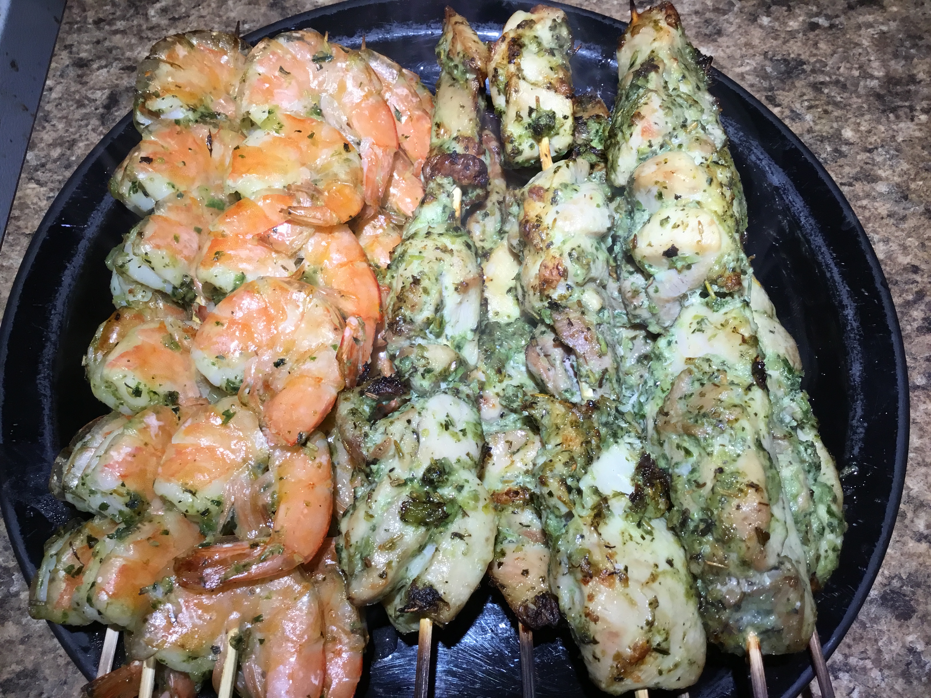 Green Seasoning Chicken and Shrimp Skewers