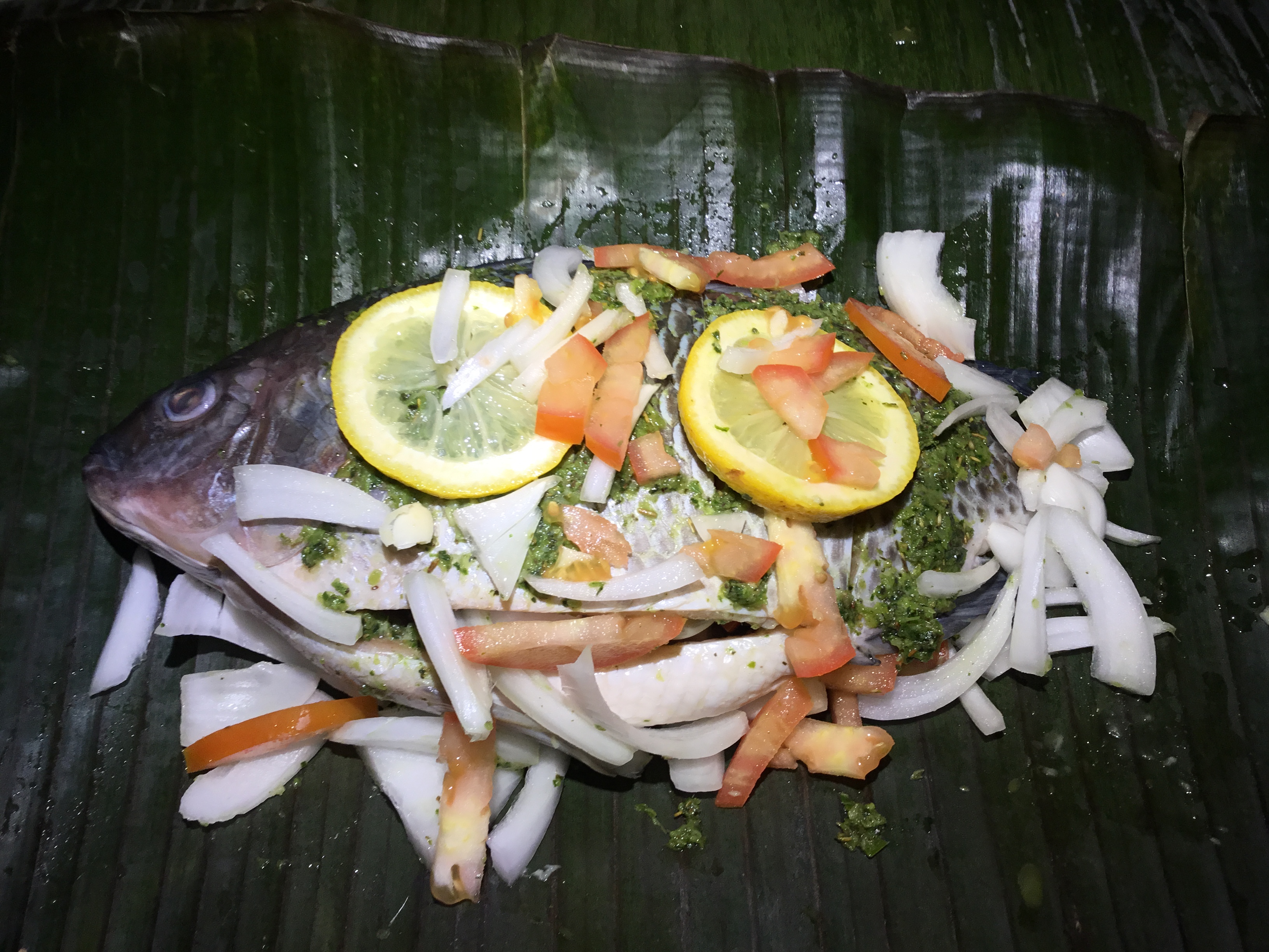 Red Snapper Wrapped In Banana Leaves, wrapped