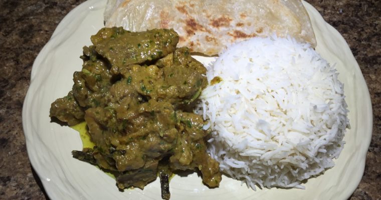 Parsi Dahi Nu Gosht (Lamb Curry with Cilantro, Green Chilies, and Yogurt)