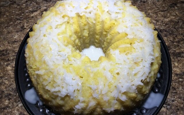 Corn Bundt Cake with Salted Coconut Sauce