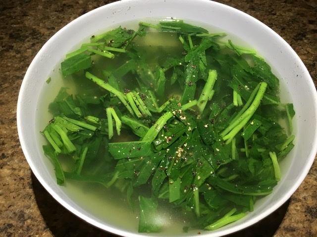 Cahn Mong Toi (Water Spinach Soup with Dried Shrimp)
