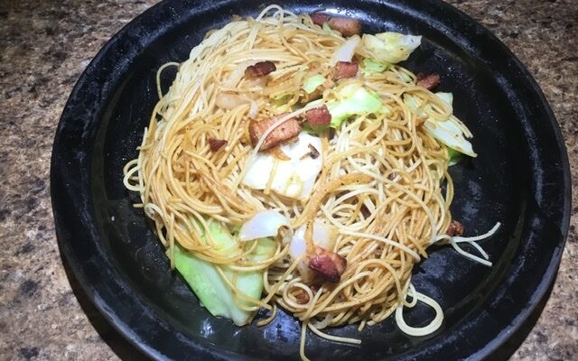 Pan Fried Noodles with Bacon