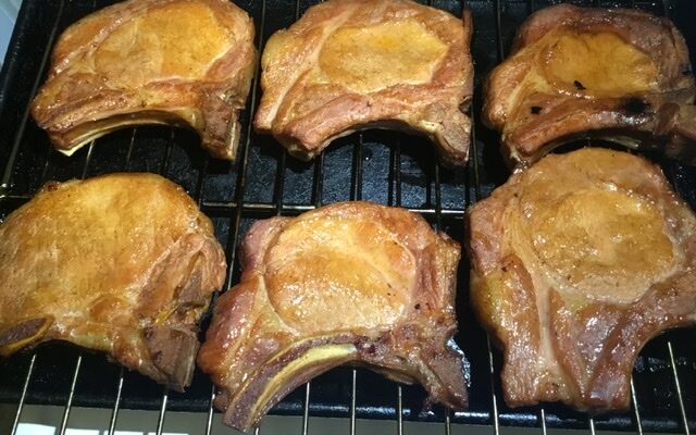 Cayenne Honey Glazed Cured Smoked Pork Chops