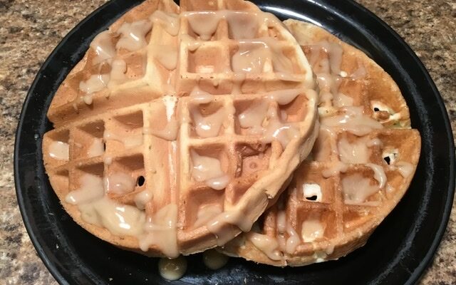 Pandan Waffles with Coconut Jam Syrup