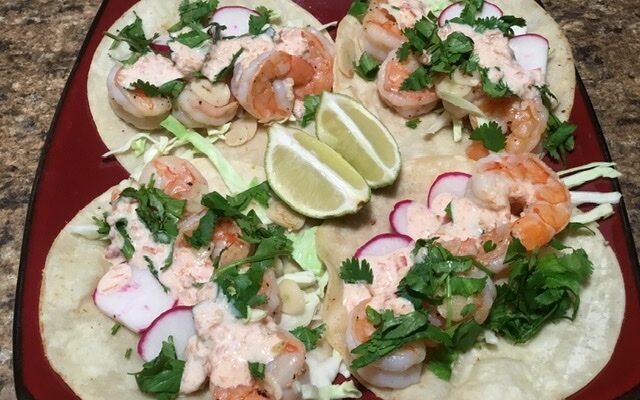 Shrimp Tacos with Arbol Chile Salsa