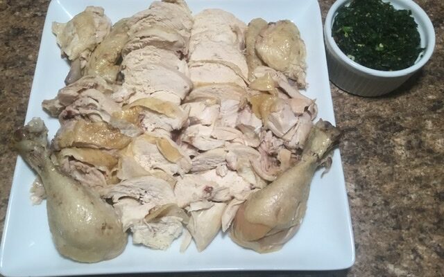 Hmong Poached Chicken with Mint Cilantro Pepper Dip