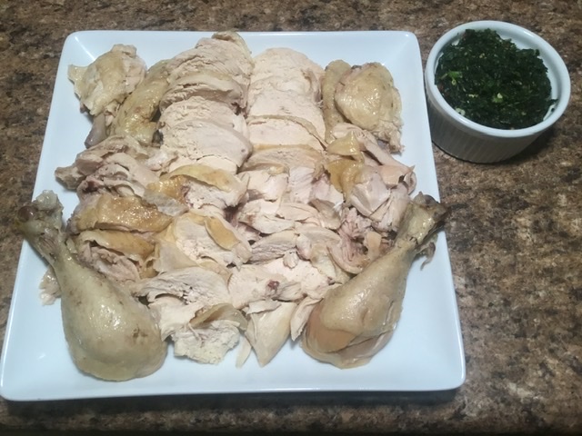 Hmong Poached Chicken with Mint Cilantro Pepper Dip