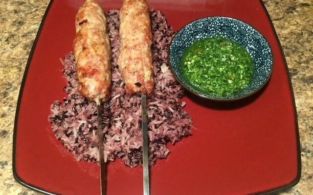 Hmong Sausage with Purple Sticky Rice