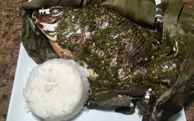 Hmong-Style Roasted Fish in Banana Leaves