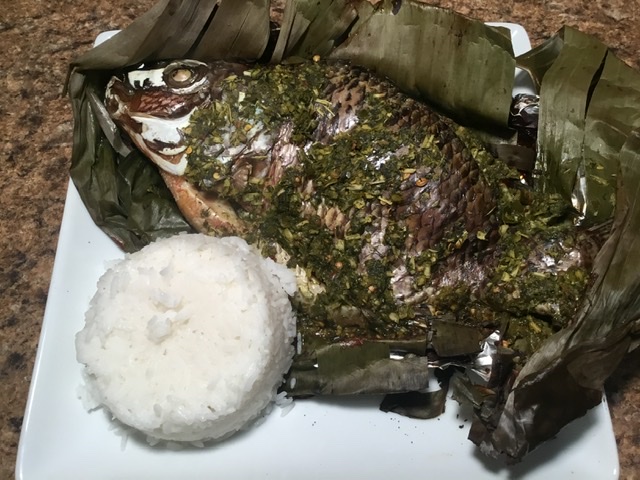 Hmong-Style Roasted Fish in Banana Leaves