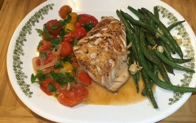 Pan-Seared Black Cod with White Wine Tomatoes