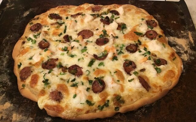 Shrimp and Andouille Creole Pizza