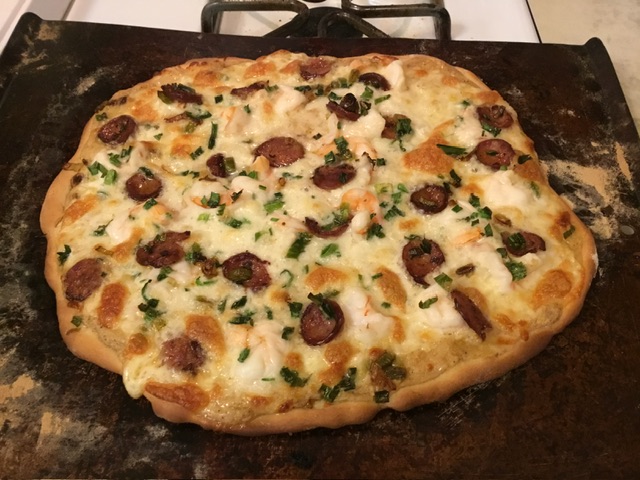 Shrimp and Andouille Creole Pizza